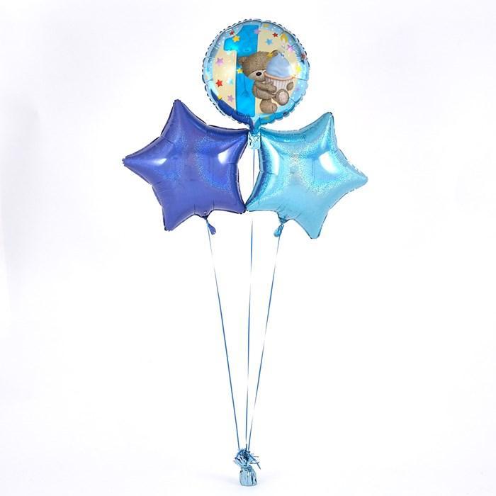 1st Birthday Hugs and Cupcake Blue Balloon Bouquet