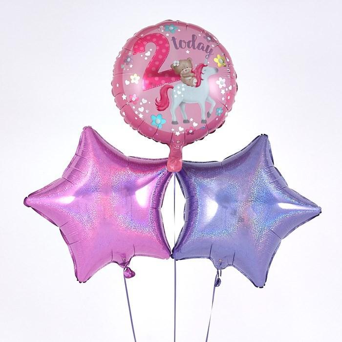 2nd Birthday Hugs Unicorn Pink Balloon Bouquet