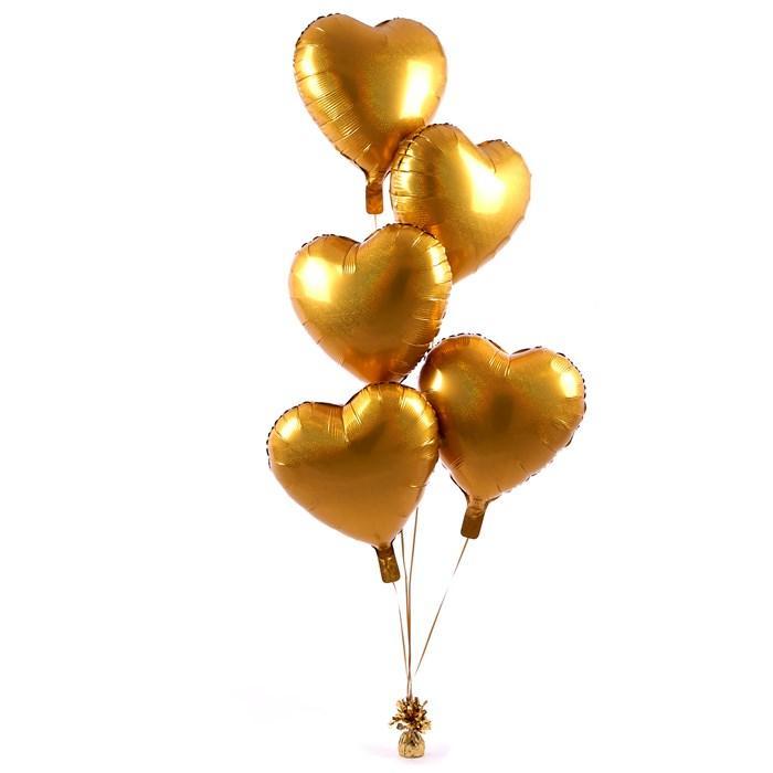 5 Gold Hearts Balloon Bouquet