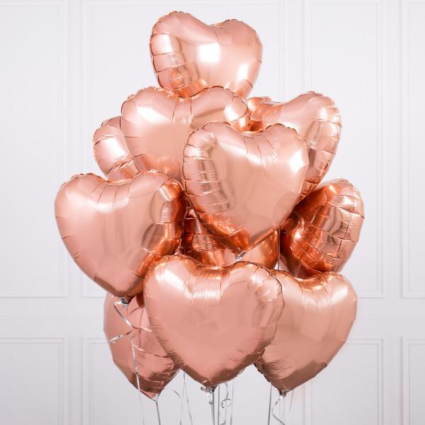 One Dozen Rose Gold Heart Foil Balloons