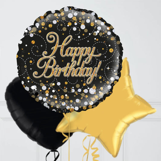 Gold & Black Birthday Balloons Bunch