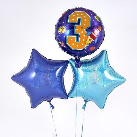 3rd Birthday Space Rocket Blue Balloon Bouquet