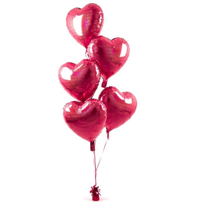 5 Red Hearts Balloon Bouquet