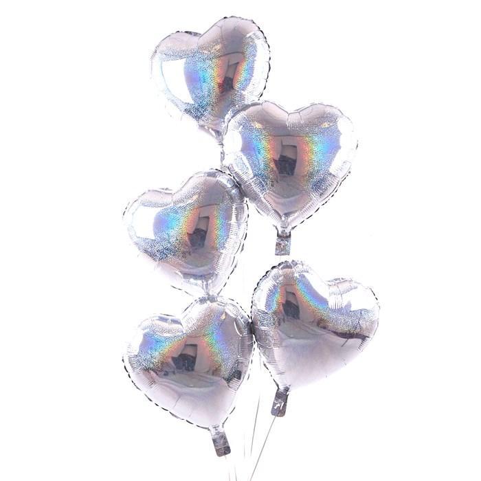 5 Silver Hearts Balloon Bouquet