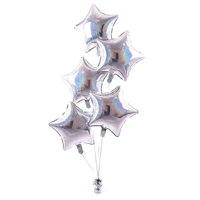 5 Silver Stars Balloon Bouquet