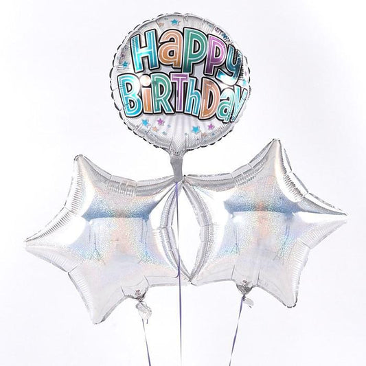 Happy Birthday Bubble Text Silver Balloon Bouquet