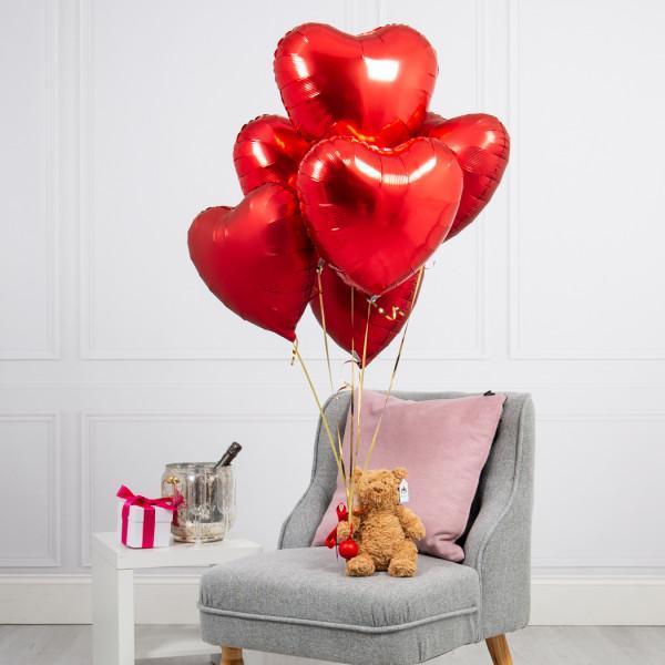 Half Dozen Red Hearts & Bear Inflated Foil Bunch